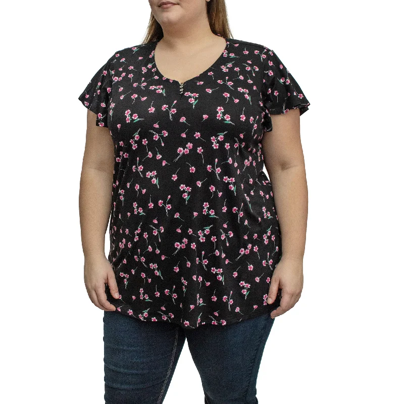 Women's Plus Flutter Sleeve Button Top