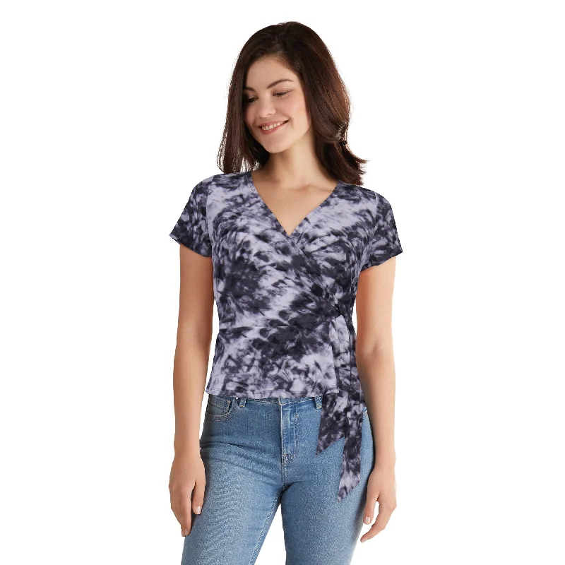 Women's Printed Wrap Short Sleeve Top, Assorted