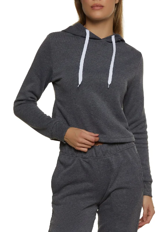 Fleece Hooded Cropped Sweatshirt