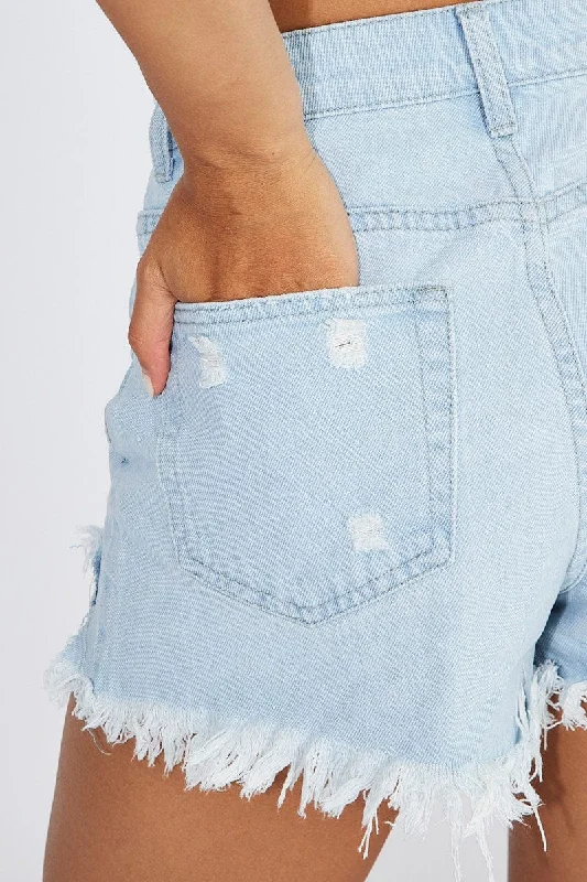 Denim Ripped Denim Shorts High Rise