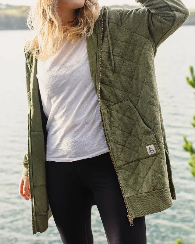 Getaway Recycled Quilted Full Zip Hoodie - Khaki