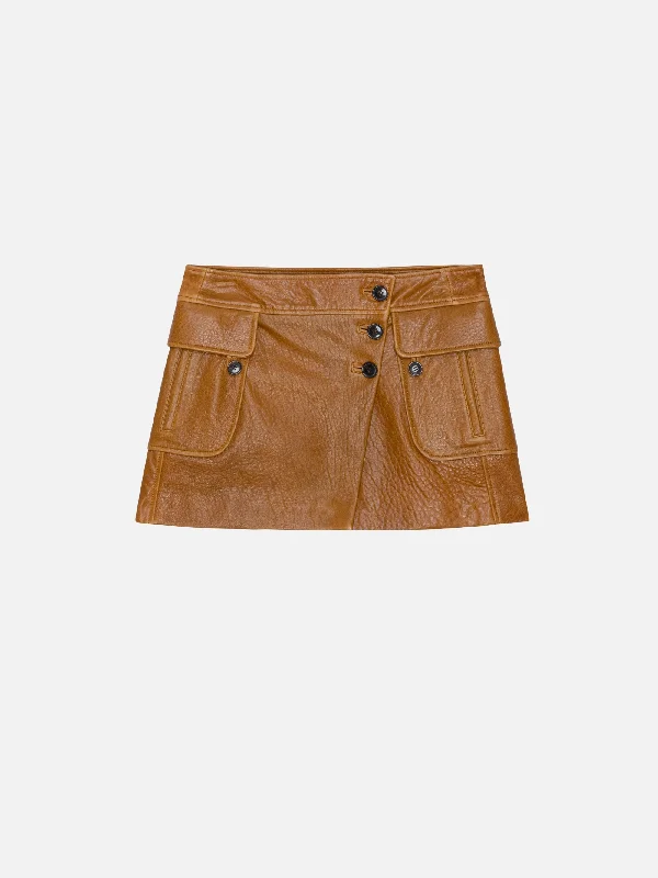 Leather Cargo Mini Skirt -- Tobacco