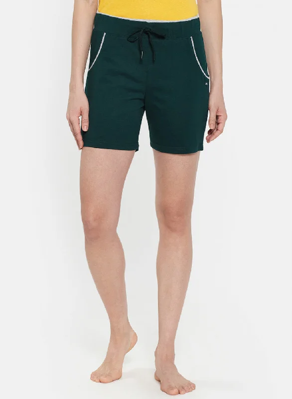 Womens Green Plain Shorts