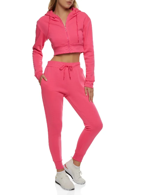 Fleece Zip Up Cropped Hoodie