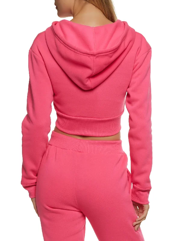 Fleece Zip Up Cropped Hoodie