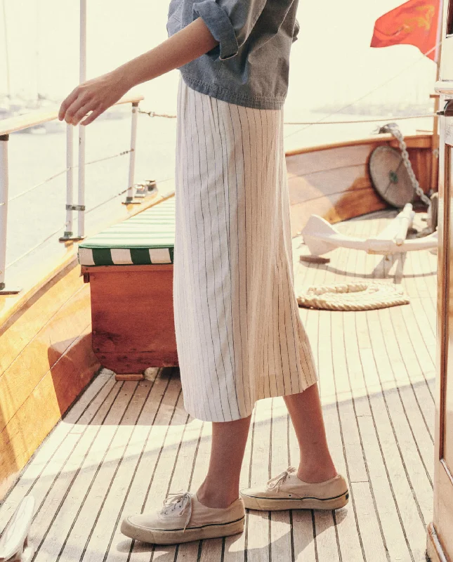 The Pleated Column Skirt. -- Cream Pinstripe