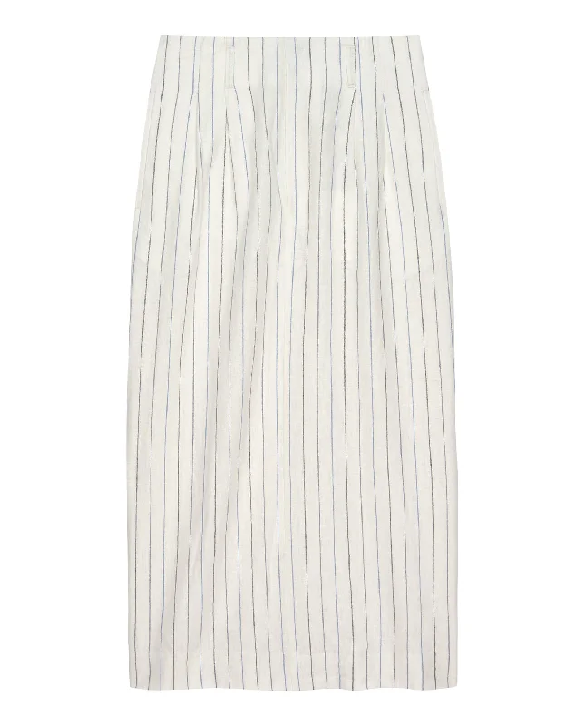 The Pleated Column Skirt. -- Cream Pinstripe