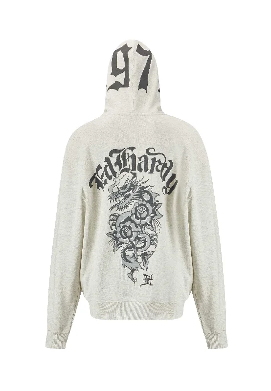 Womens Dragon Rose Zip Through Hoodie - Beige Marl