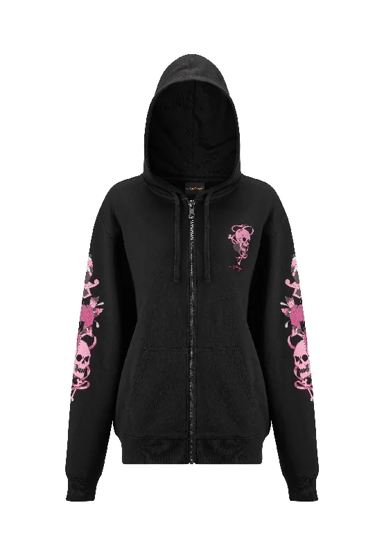 Womens Love Wrapped Graphic Relaxed Zip Thru Hoodie - Black