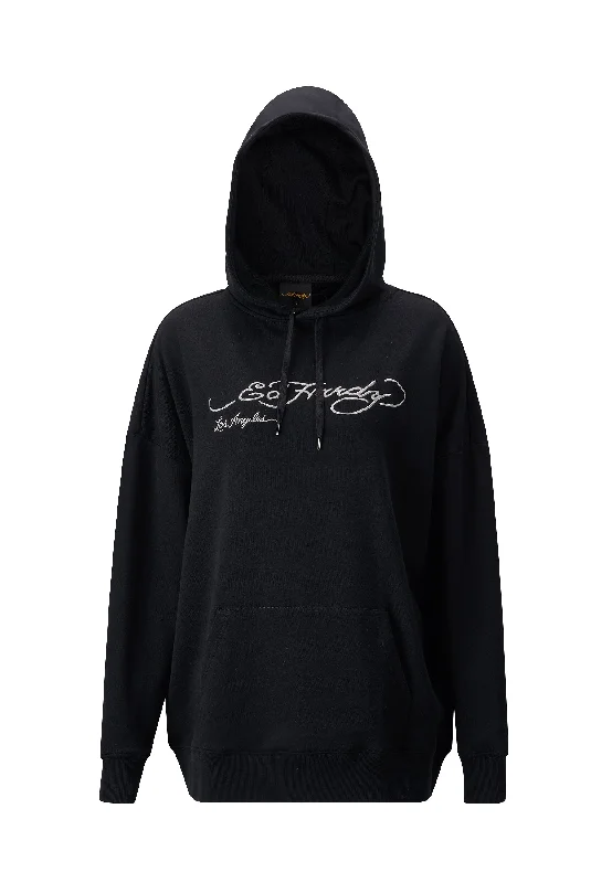 Womens Nyc Mono Graphic Hoodie - Black