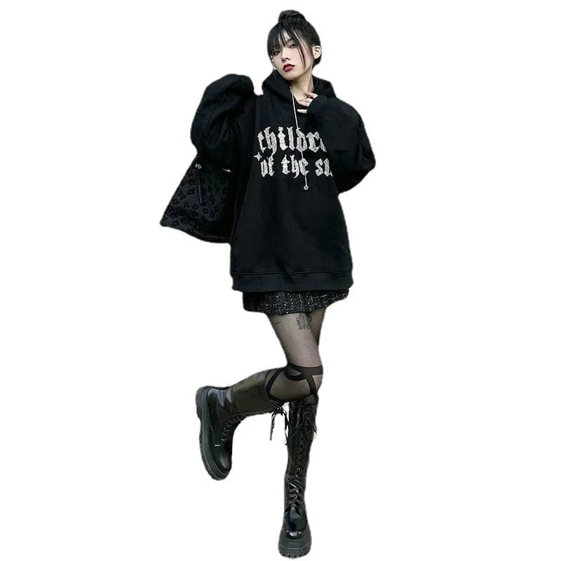 Women's Punk Letter Rhinestone Hooodies