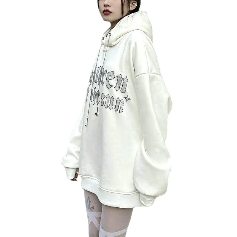 Women's Punk Letter Rhinestone Hooodies