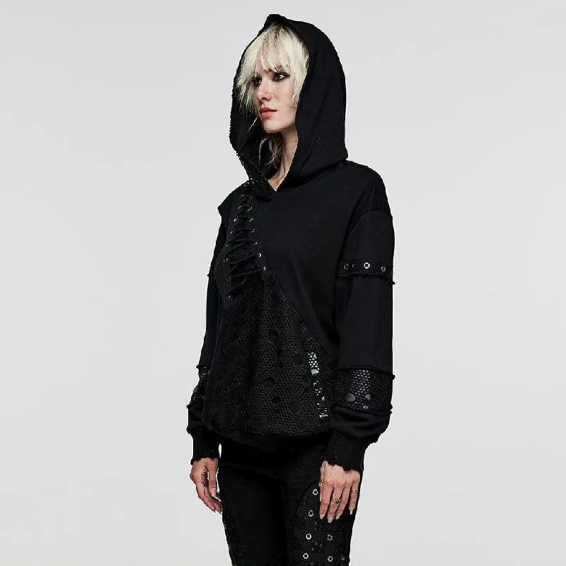 Women's Punk Mesh Splice Unedged Hoodies