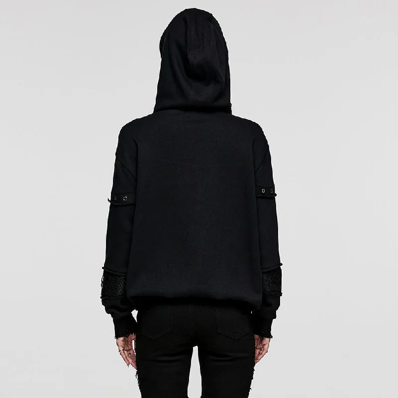 Women's Punk Mesh Splice Unedged Hoodies