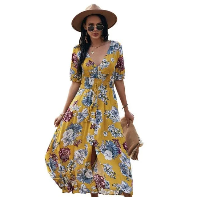 DressBetty - Beach Boho Print Sexy Maxi Split Dress