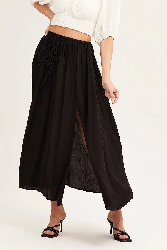 Black Maxi Skirt Elastic Detail Split