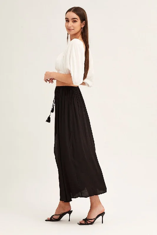 Black Maxi Skirt Elastic Detail Split