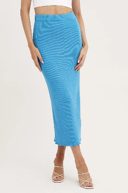 Blue Maxi Skirt Knit High Waist