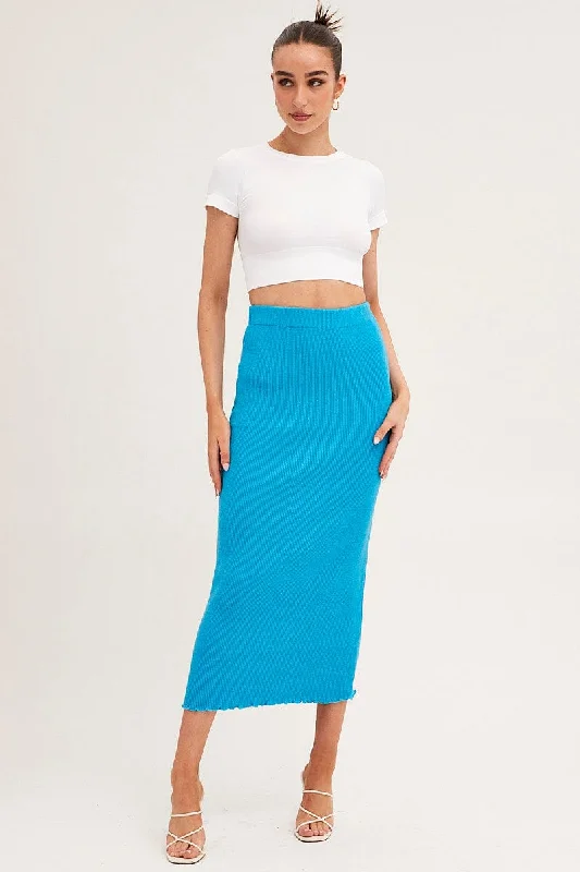 Blue Maxi Skirt Knit High Waist