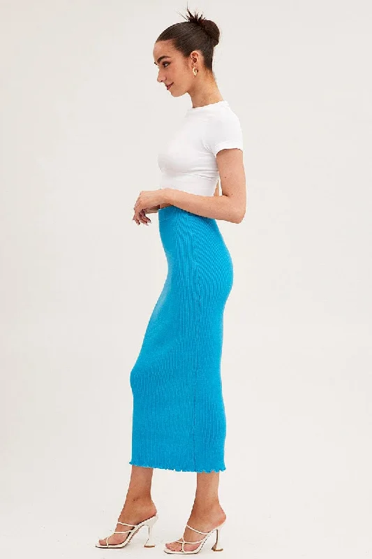 Blue Maxi Skirt Knit High Waist