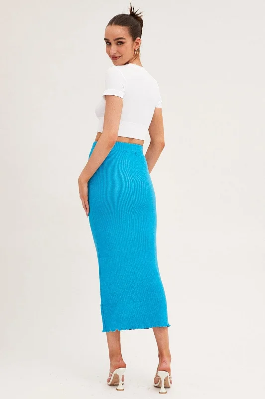 Blue Maxi Skirt Knit High Waist