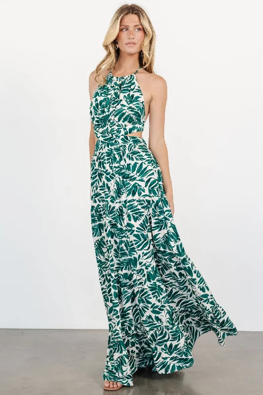 Brett Halter Maxi Dress | Palm Green Print