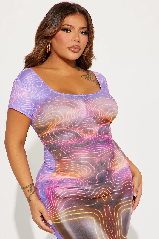 Cleo Abstract Maxi Dress - Purple/combo