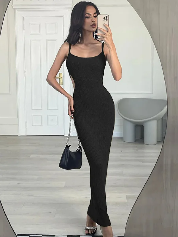 FashionSierra - Skinny Bodycon Side Cut Out Spaghetti Strap Party Summer Maxi Dress