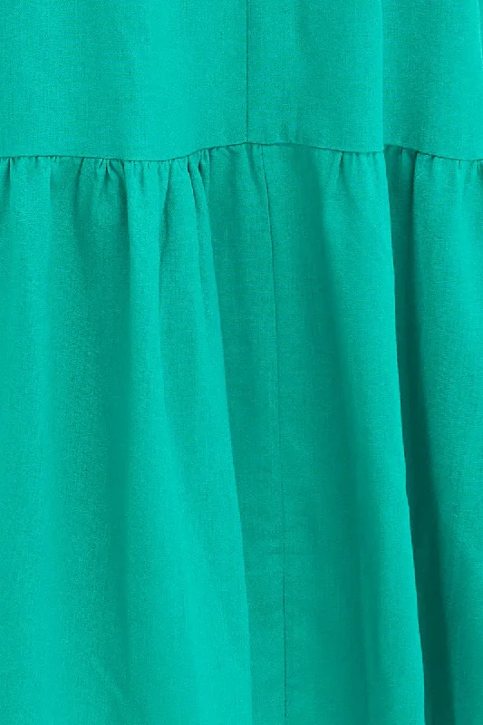 Green Maxi Skirt High Waist Split Tiered