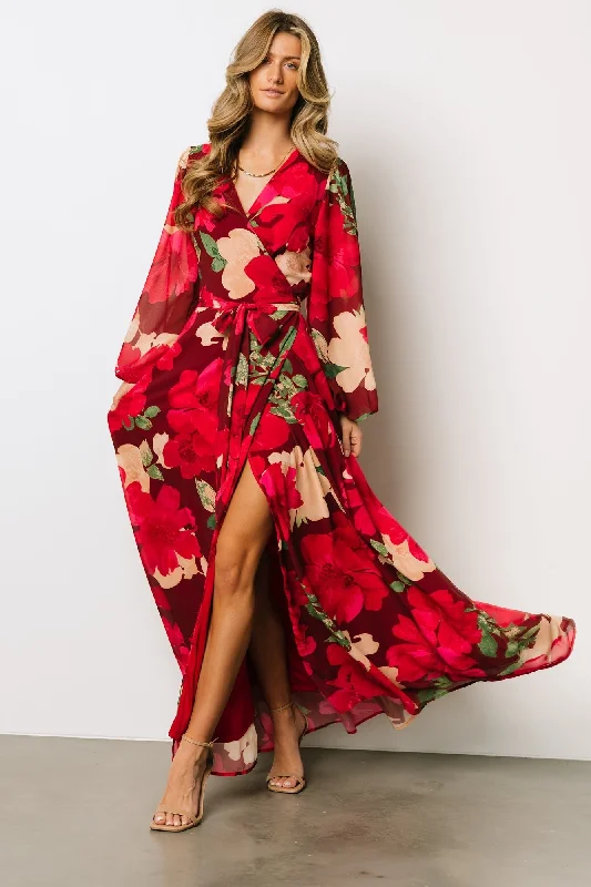 Katinka Wrap Maxi Dress | Burgundy Multi Floral