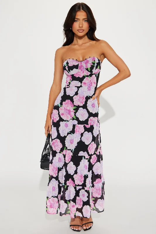 Like A Rose Chiffon Maxi Dress - Pink/combo