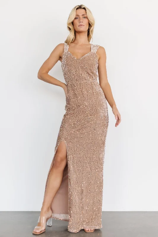 Marilyn Sequin Maxi Gown | Taupe Iridescent