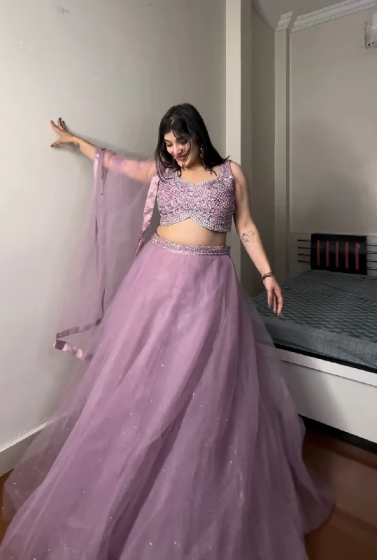 Pink net lehenga