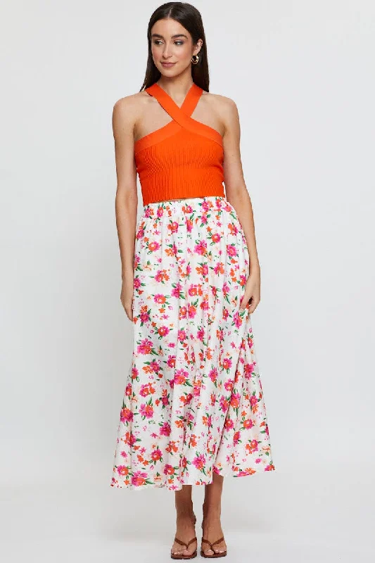 Print Maxi Skirt High Rise