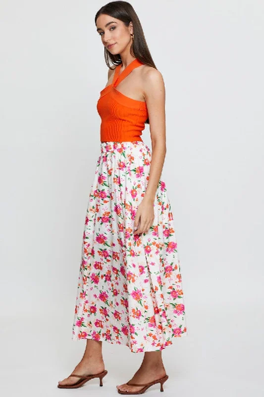 Print Maxi Skirt High Rise