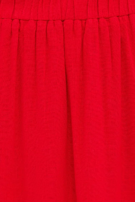 Red Maxi Skirt High Waist Split Tiered