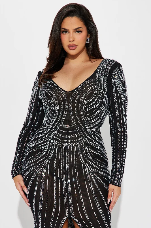 Shine Bright Rhinestone Gown - Black