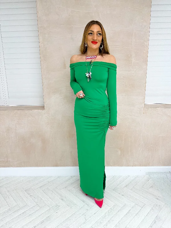 Split Side Lycra Midi Skirt In Green