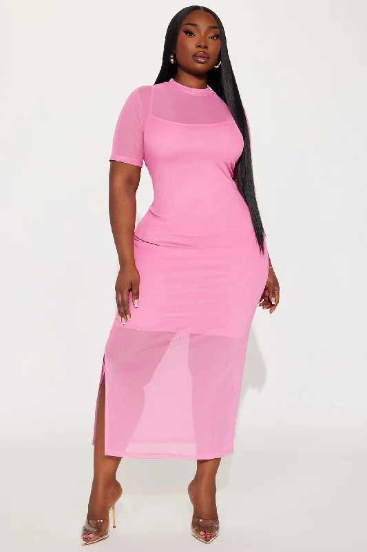 Vicky Mesh Maxi Dress - Hot Pink