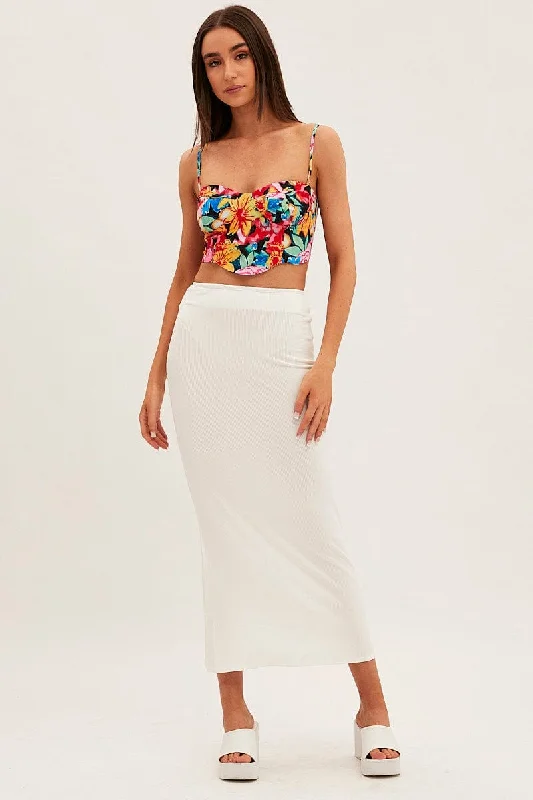 White High Waist Jersey Skinny Maxi Skirt