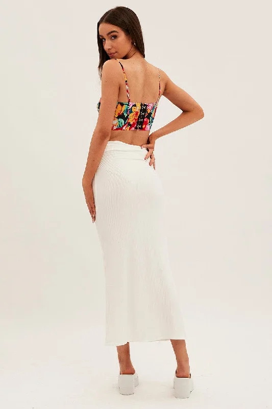 White High Waist Jersey Skinny Maxi Skirt