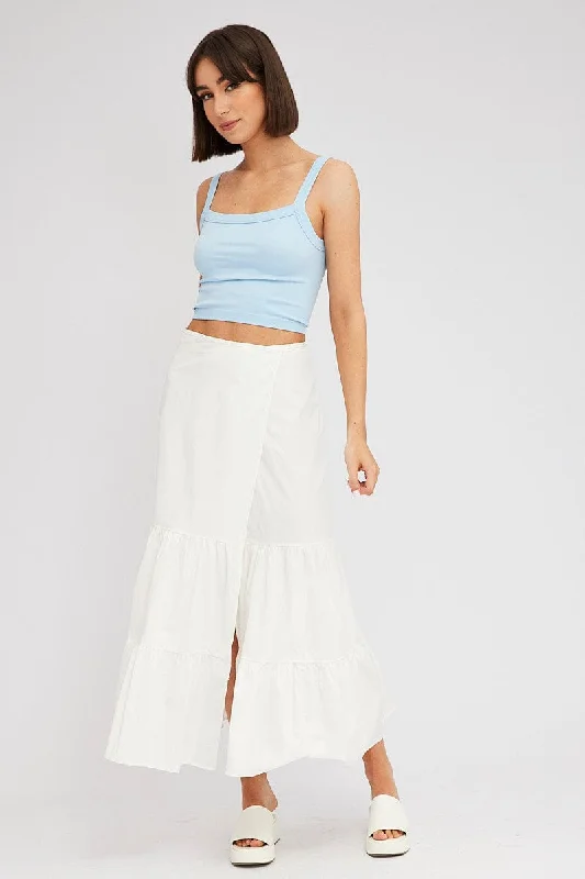 White Wrap Skirt Maxi High Rise