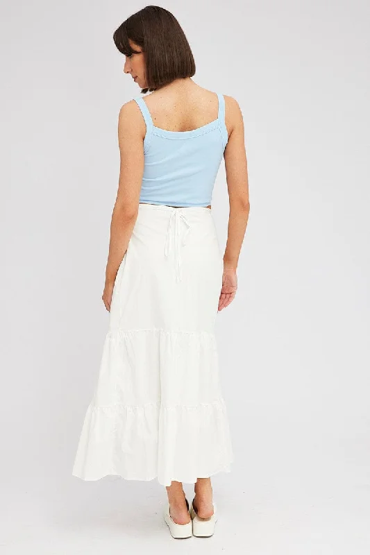 White Wrap Skirt Maxi High Rise