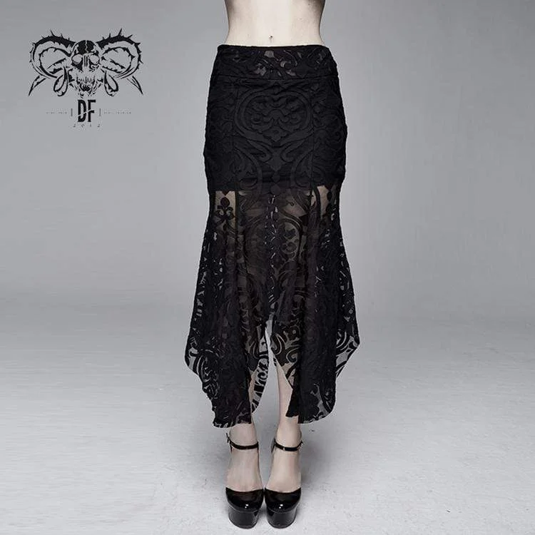 Women's Goth Floral Translucent Fishtail Skirt