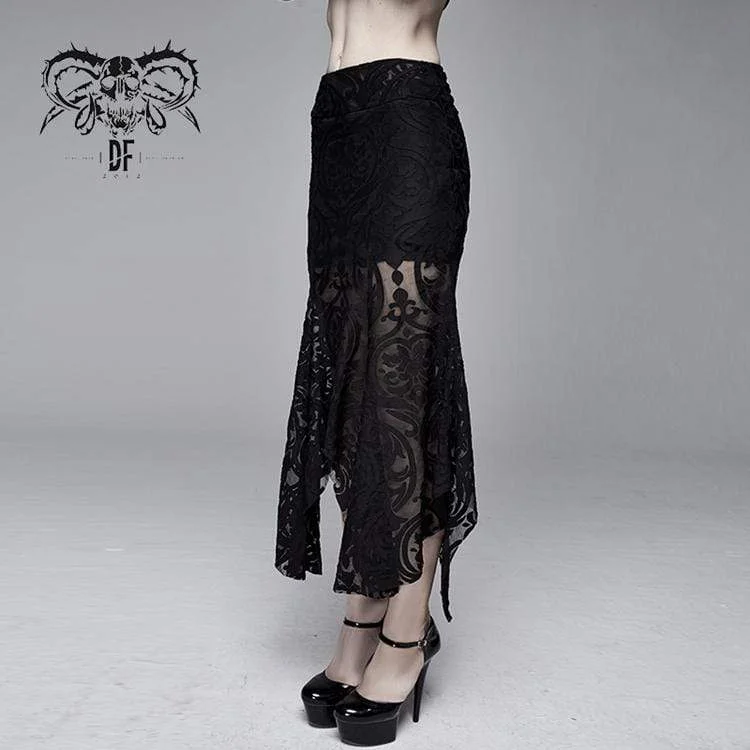 Women's Goth Floral Translucent Fishtail Skirt