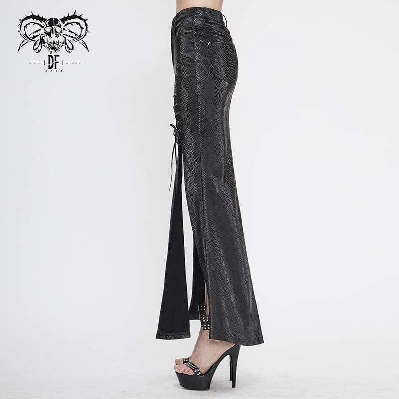 Women's Gothic Black Snakeskin Side Slits Maxi Skirts