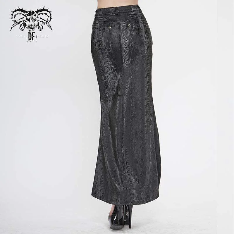 Women's Gothic Black Snakeskin Side Slits Maxi Skirts