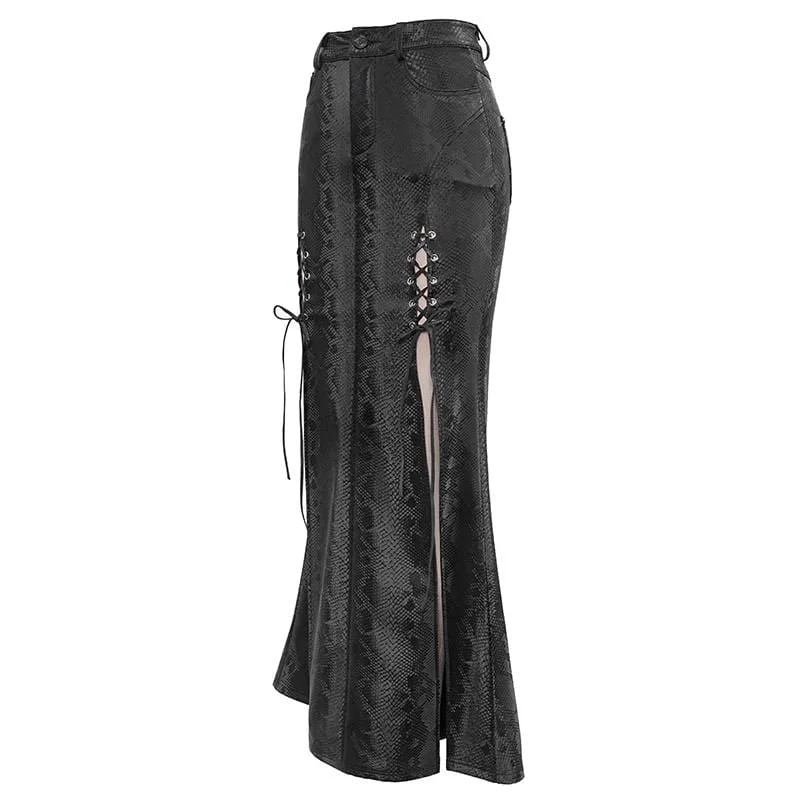 Women's Gothic Black Snakeskin Side Slits Maxi Skirts