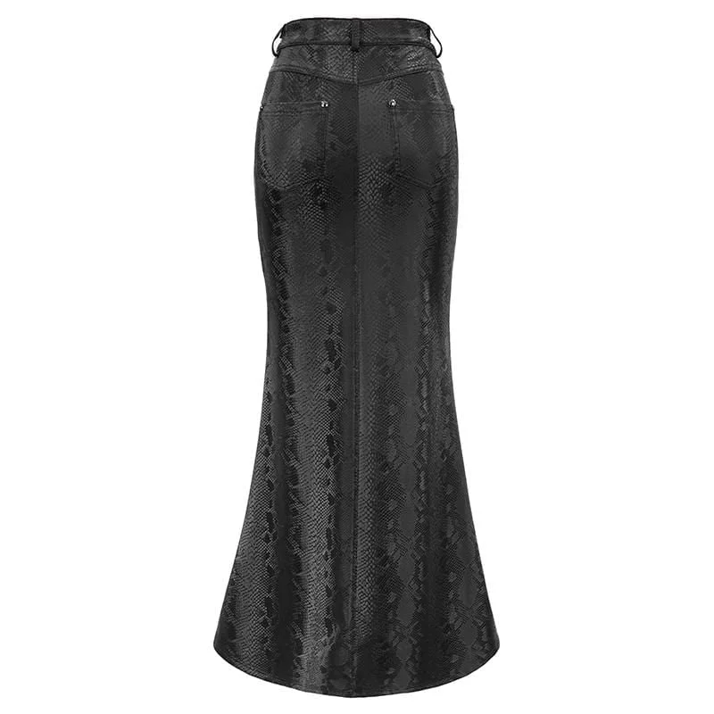 Women's Gothic Black Snakeskin Side Slits Maxi Skirts