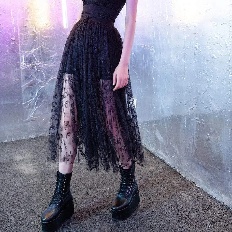 Women's Grunge Butterfly High-waisted Sheer Lace Maxi Skirts